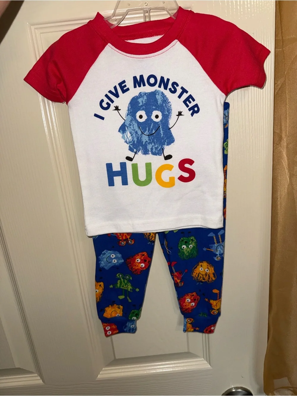 Place Red & White 'I Give Monster Hugs' Pajama Set with Blue Monster Pants